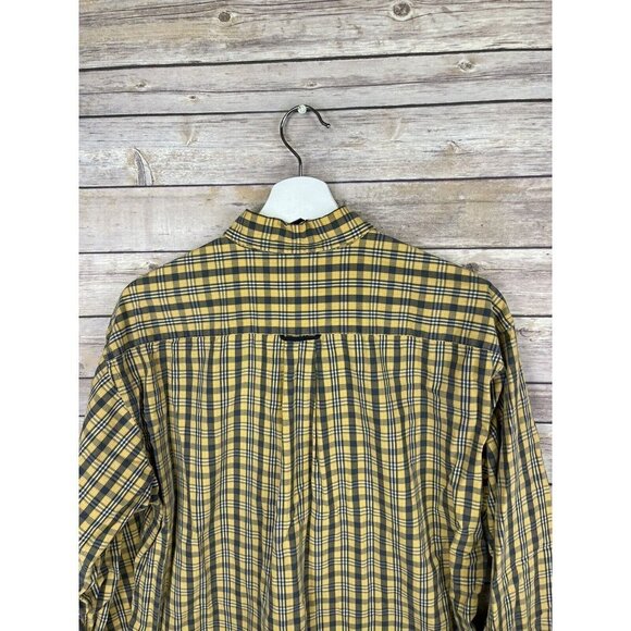 American Eagle Mens Small Button Down Shirt Long Sleeve Plaid Yellow Blue - Picture 7 of 9